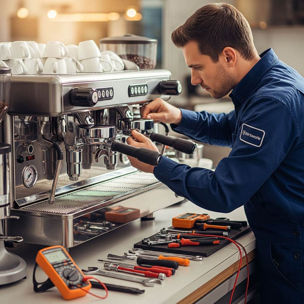 Espresso Repair engineer servicing a commercial espresso machine. Same-day callouts across Nottingham.